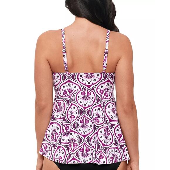 Swim Solutions Women Magenta Tiles Underwire V-Neck Swim Tankini Top Size US 12 - Picture 2 of 3
